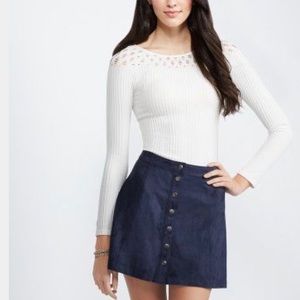 Tokyo Darling Faux Suede Snap- Front Skirt